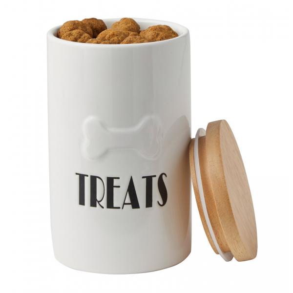 Quality Cookie Biscuit Ceramic Dog Treat Jar , Ceramic Cat Treat Canister With Wood Lid for sale