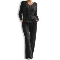 China Women s Sweaters for Daily Wear Product Type and Country Of Origin Straight leg pants loose V-neck pit stripe knit suit factory