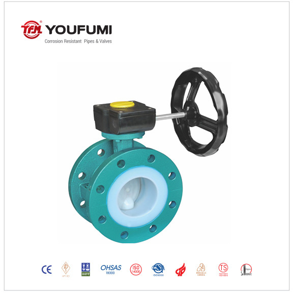 Quality Full PTFE Lined Butterfly Valve 80mm Double Flange Type Petrochemical Use for sale