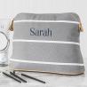 China Personalized Blue Stripe Cotton Canvas Cosmetic Bag Bag factory
