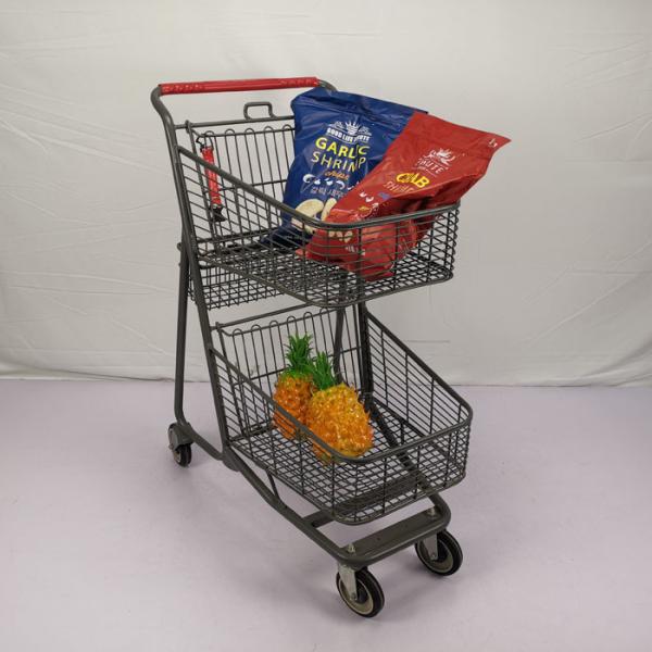 Quality CE Customizable Gray Shopping Basket Trolley Chain Supermarket Grocery Cart With 4'' PU Wheels for sale