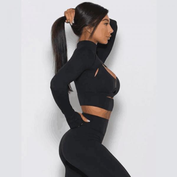Quality Wholesale 3 Piece Sportswear Long Sleeve Crop Top Pant Yoga Workout Set Women for sale