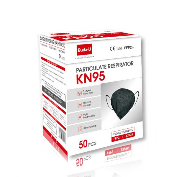 Quality Foldable Black KN95 Respirator Mask , KN95 Respirator Protective Mask FDA CE Certification for sale
