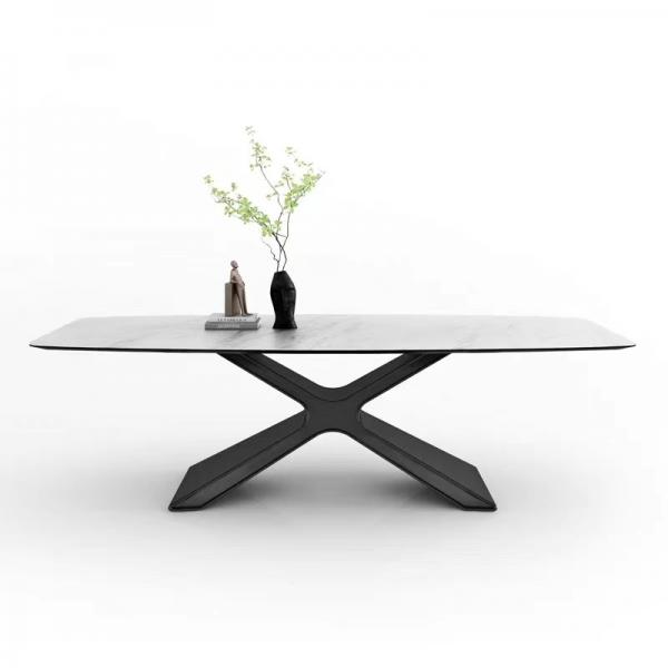 Quality X Type Ceramic Marble Dining Table With Stainless Steel Legs Rectangle for sale