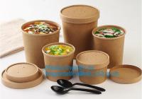 China Eco Friendly Disposable Takeaway Food Container Kraft Paper Noodle Bowls Hot Soup Cup With Paper Flat Lid factory