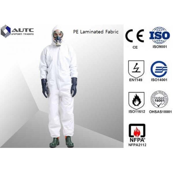 Quality PE Laminated PPE Safety Wear , Chemical Resistant Coveralls With SMS Back Panel for sale