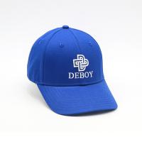 China 6 Panels 3D Flat Blue Embroidered Baseball Caps 100% Cotton Twill Curved Brim Hat factory
