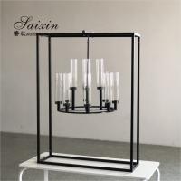 China New black rectangle frame with hanging chandelier candle holder factory