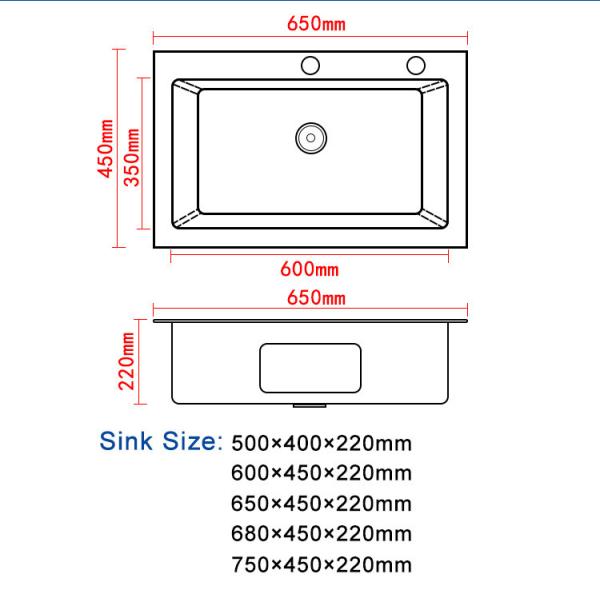 Quality Rectangular Stainless Steel Utility Sink Modern Above Counter Kitchen Sink for sale