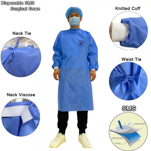 Quality Low Linting Full Length Healthcare Gowns Lightweight Disposable SMS Surgical Gown for sale