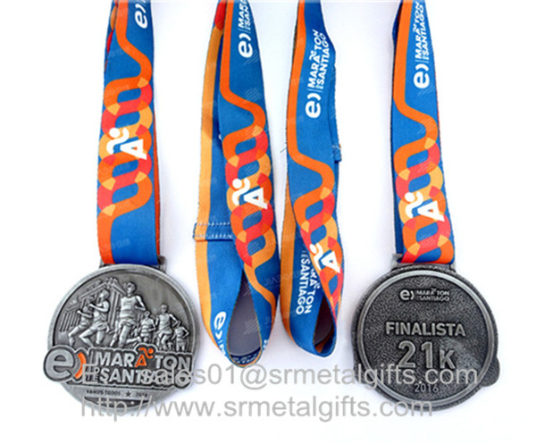 China Metal sports medal with ribbon lace, personalized metal ribbon medals and medallions for sale