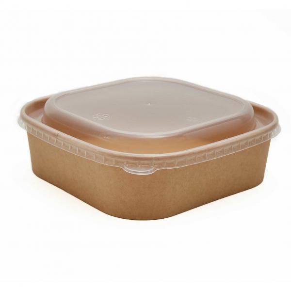 Quality PP Lid 500ml 650ml Paper Take Out Boxes Square Kraft PE Lined Microwavable for sale