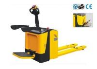 China Stand On Type 2500kg Electric Pallet Truck Jack Forklift With Folding Platform factory