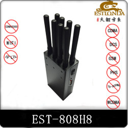Quality 8 Antenna Handheld Metal Shell GPS Signal Jammer Block 2G / 3G / 4G / Wifi with Battery inside for sale