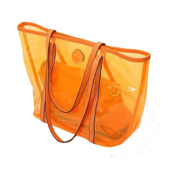 Quality Transparent Ladies Tote Bags Clear PVC Handbags , Orange / Red / Blue for sale