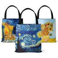 China Customized Oil Painting Canvas Tote Bag Retro Art Fashion Travel Bag Women Leisure Eco Shopping High Quality Foldable Handbag factory