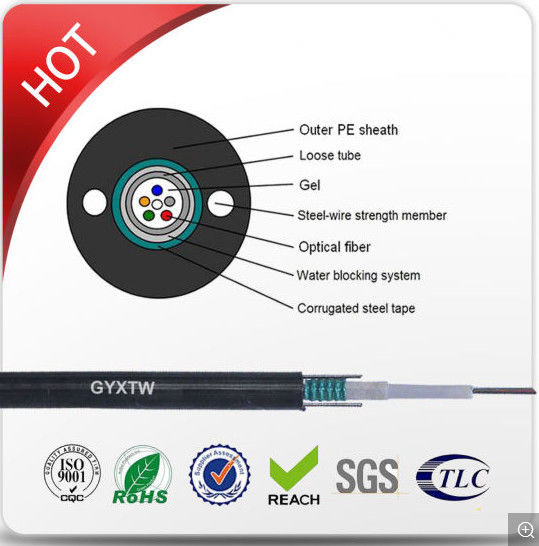 Quality PE Jacket Single Mode G652D Armoured Fiber Optic Cable Unitube Type GYXTW Light Weight for sale