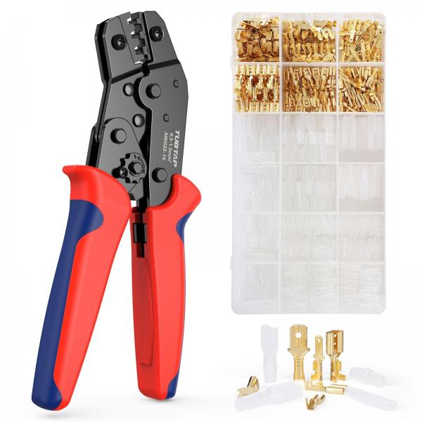 Quality Ratchet Pin Wire Crimper Set With Female Male Spade Bullet Connectors for sale