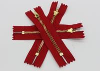 China Adhesive Normal Brass Teeth Heavy Duty Metal Zippers Red Tape For Jeans / Pants / Garments factory
