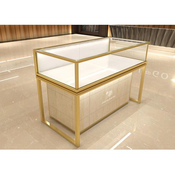 Quality 3 Color LED Light Golden Jewelry Store Showcases Alloy Display Cabinet for sale