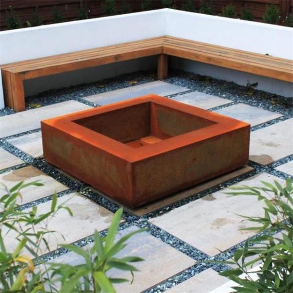 Quality Outdoor Heating Square Corten Steel Wood Burning Fire Pit Table for sale