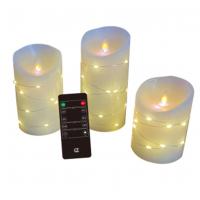 china LED candle set with IR remote , cooper wire light, and timer,0.03w,amber flame color,DC4.5V,3*AA battery(without)