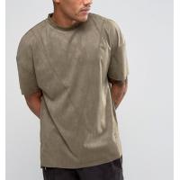 China New Style Side Split Oversized Crew Neck T Shirt , Embroidery Suede T Shirt Mens for sale