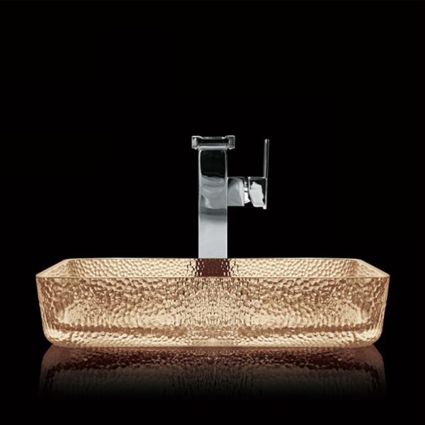 Quality Light Tea Toilet Hand Wash Basin Crystal Vessel Rectangular Bathroom Sink for sale