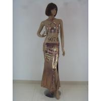 China Sleeveless Belly Dancing Clothes Elegant Halter Neck Metallic Gold Bra Floor Length Skirts factory