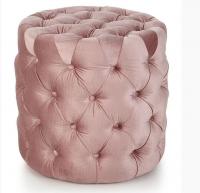 China Modern Bedroom Ottoman Bench Pink Velvet Button Tufted Round Ottoman Stool factory