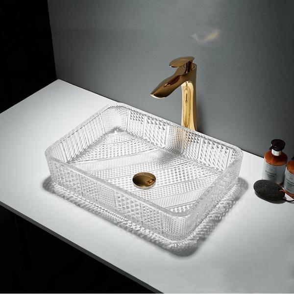 Quality Rectangular Glass Wash Basin Table Top 12 Inch Crystal Clear for sale