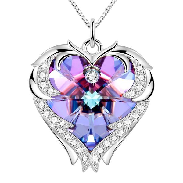 Quality Purple Sterling Silver Heart Pendant Necklace for sale