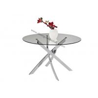 China Clear Glass Glossy Chrome Round Dining Table Dia 1.2 Meter Glossy Chromed Legs factory