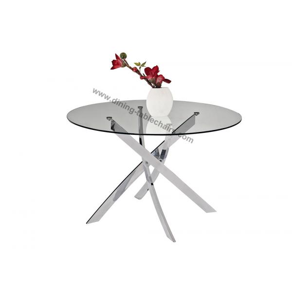 Quality Clear Glass Glossy Chrome Round Dining Table Dia 1.2 Meter Glossy Chromed Legs for sale