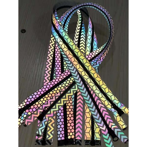 Quality High Light Rainbow Reflective Fabric Grey Closed End Nylon Zippers Clothes for sale