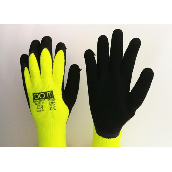 Quality Fluorescent Yellow Latex Palm Coated Gloves , Rubber Coated Gloves Knit Wrist Type for sale