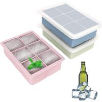 China Large Square Ice Cube Tray With Lid Easy Release Reusable Ice Cubes For Soup Freezer Wine Juice factory