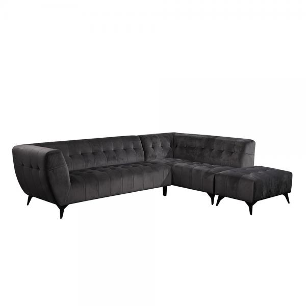 Quality Multiscene Velvet Luxury Corner Sofa Anti Scratch Black Color for sale