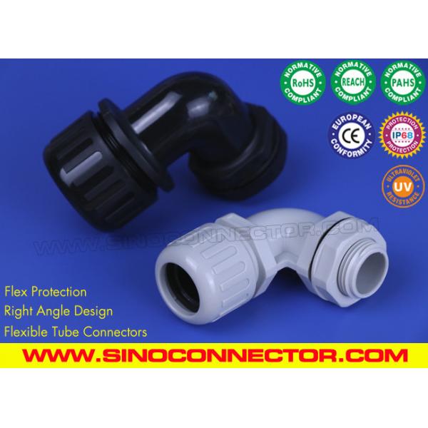 Quality 90° Elbow IP68 Waterproof Plastic Flexible Conduit Gland with Metric Thread for for sale