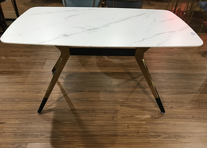China Non Slip 130*80*76cm Wrought Iron Marble Table for sale
