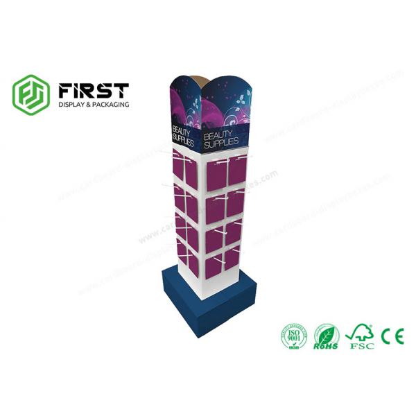 Quality Full Color Printing POS Flat Packing Cardboard Floor Display Stand With Hooks for sale