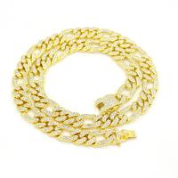 China Men Women Cuban Chain Necklace Hip Hop Jewelry 13mm Iced Out Curb Cuban Gold Plated Figro Rhinestone Chain Necklace factory