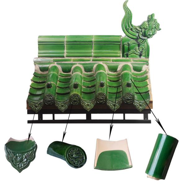 Quality Waterproof Chinese Temple Roof Tiles , Green Ceramic Roof Tiles for sale