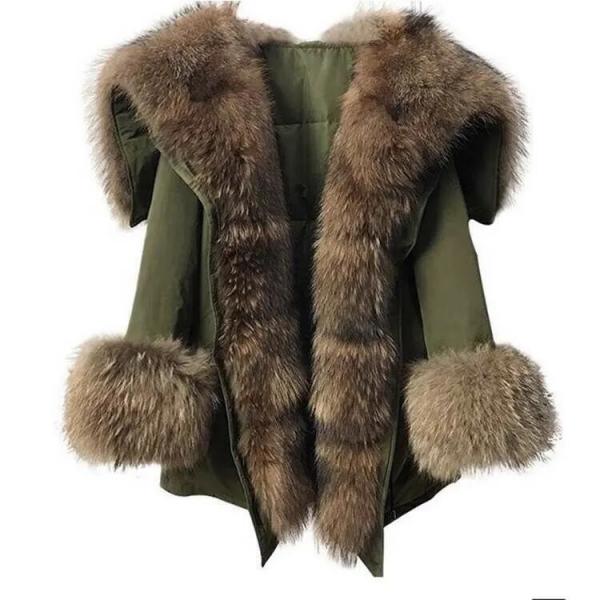 Quality                  High Quality Thick Warm Raccoon Fur Parka Jackets Fashion Winter Down Padded Real Fur Lining Puffer Coat for Womens              for sale