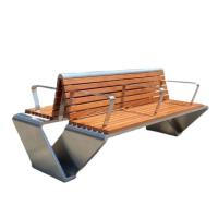 China SS304 Outdoor Metal Bench With Back Armrest Wooden Bench With Metal Legs factory