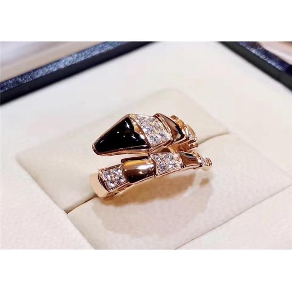 Quality Handmade 18K Gold Diamond Jewelry / Snake Ring With Black Onyx for sale