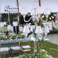 China Event Decoration 11 Arms Crystal Candelabra With Glass Shade For Wedding Centerpieces factory