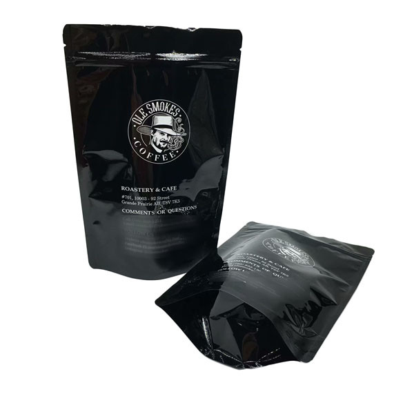 Quality Coffee Beans Stand Up Zipper Custom Printed Pouch 100g 500g 1kg Glossy Black for sale