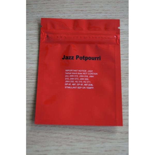 Quality 3g Red JAZZ Potpourri Herbal Incense Packaging with Zipper / Tear Notch for sale