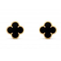 China Black Onyx 18K Solid Gold Jewellery Ear Studs Prong Setting 10mm 0.56g Weight factory